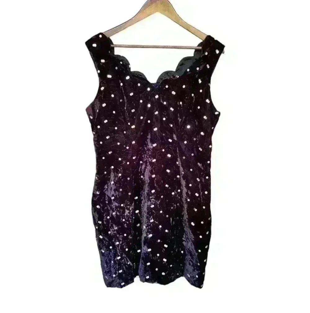 Vintage Flirtations by Alfred Angelo Purple Velvet Sequined Cocktqil Dress